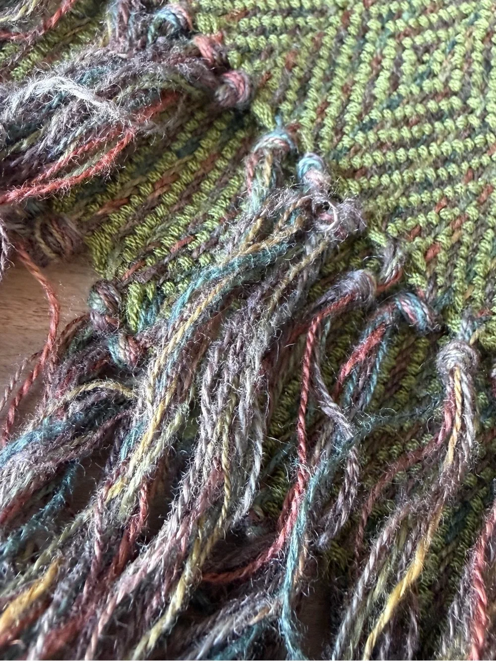 Handwoven Olive Green Fringe Scarf